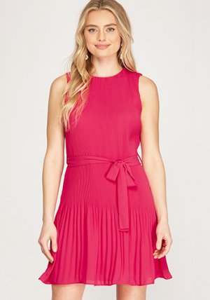 Pleats Perfect Dress in Raspberry