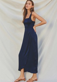 Champagne Reception Satin Dress in Navy