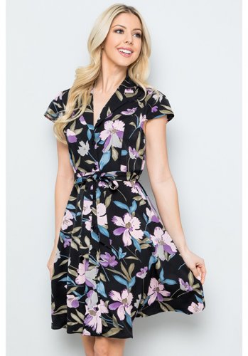 Cottage Fever Dress in Black Lilac Floral