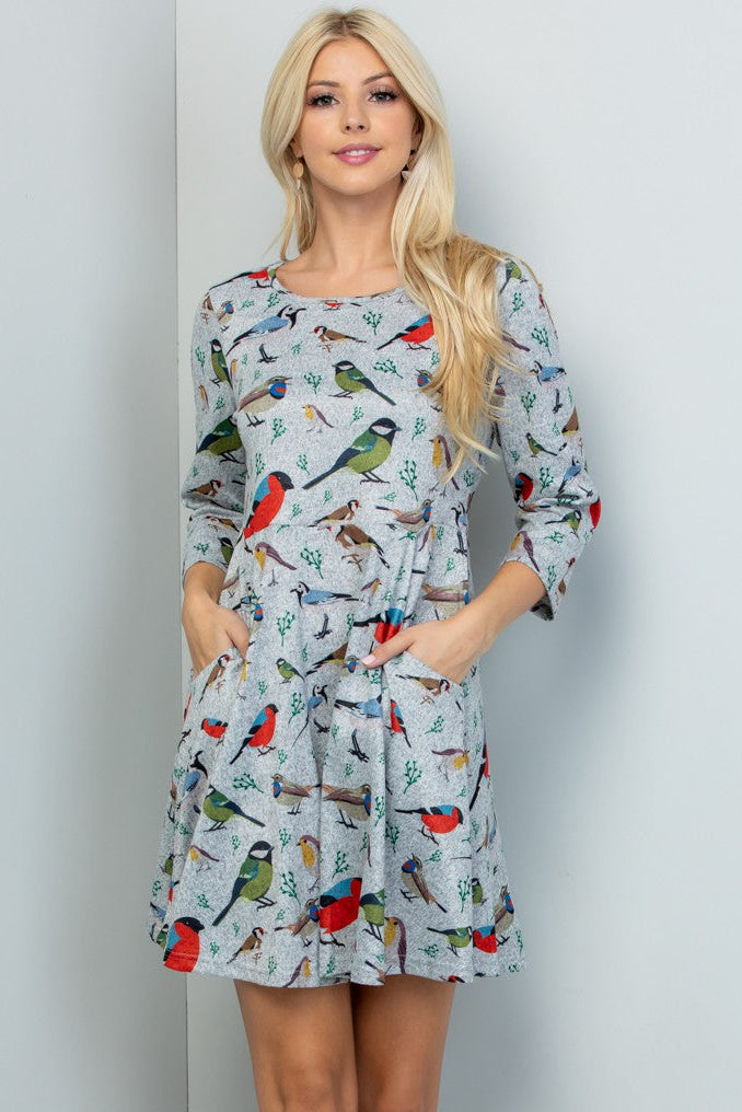 Multi Bird Sweater Dress