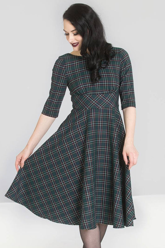 PRE-ORDER: British Accent Dress in Green Tartan