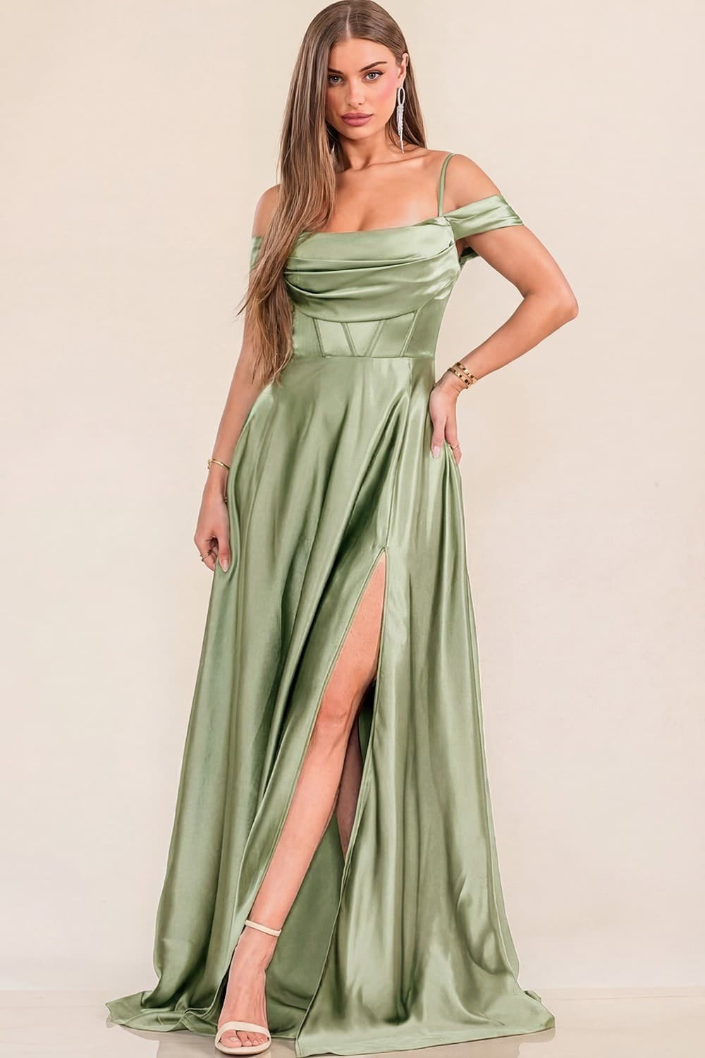 Victoria Satin Dress in Sage