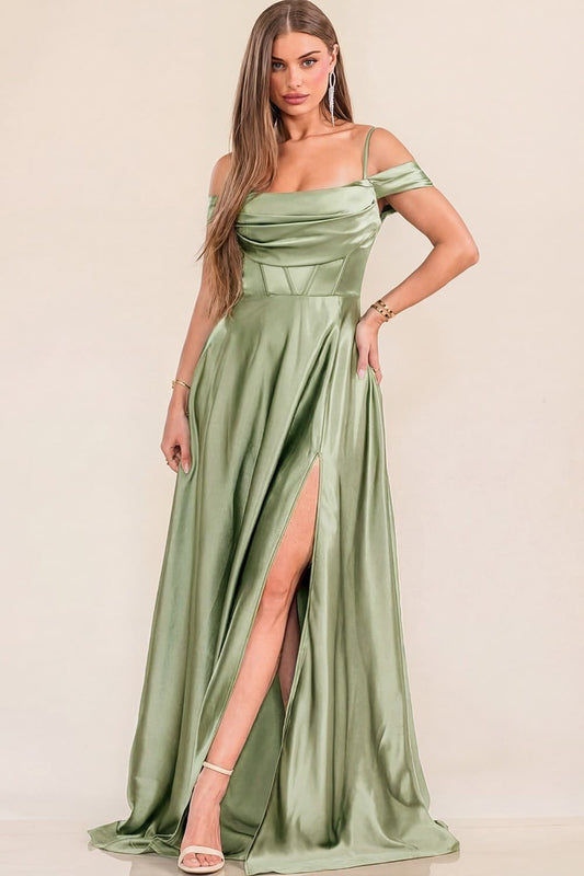 Victoria Satin Dress in Sage