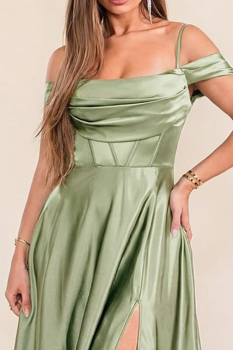 Victoria Satin Dress in Sage