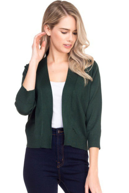 PRE-ORDER: Open Front Short Cardi in Forest Green