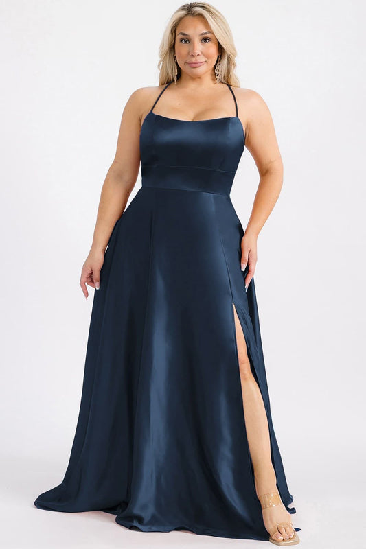 Catalina Satin Dress in Peacock - Plus