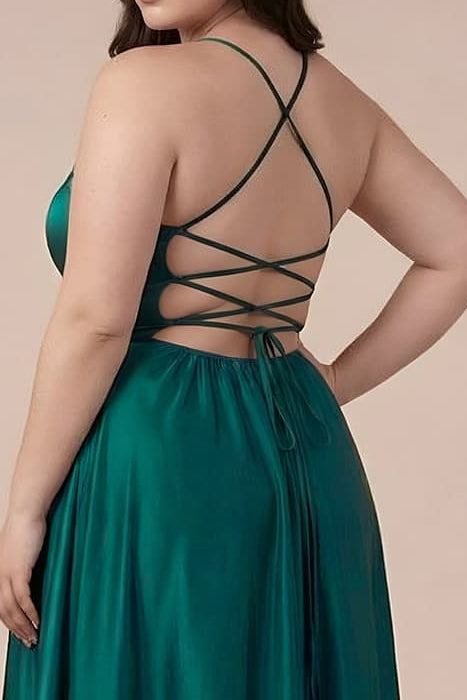 Catalina Satin Dress in Peacock - Plus