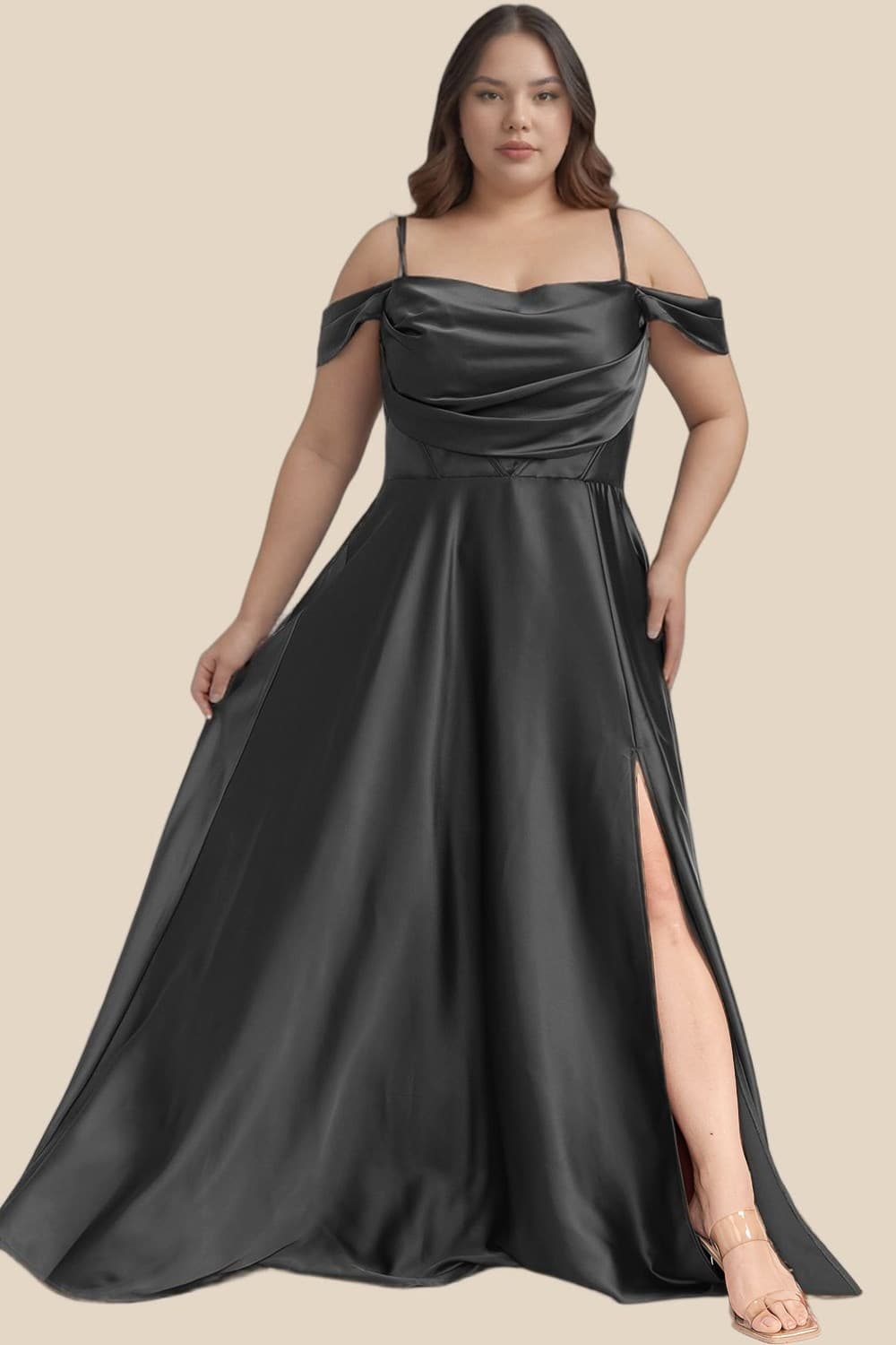 PRE-ORDER: Victoria Satin Dress Black - Plus
