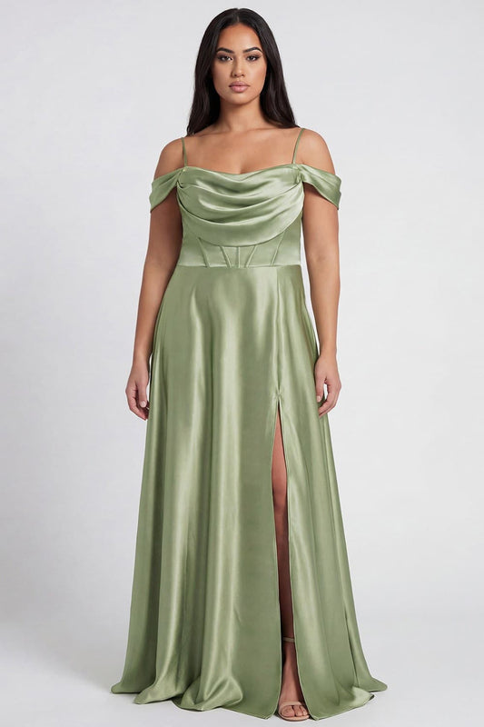 PRE-ORDER: Victoria Satin Dress in Sage