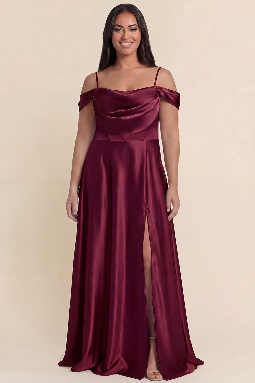 PRE-ORDER: Victoria Satin Dress Wine - Plus