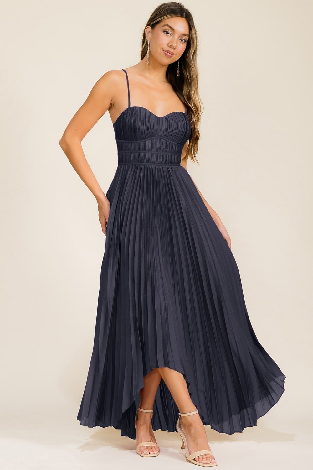 Clara Satin Dress in Navy