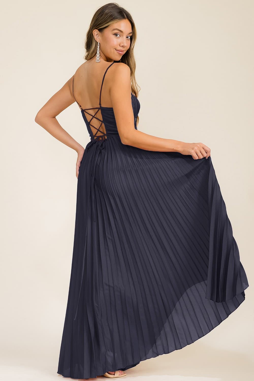 Clara Satin Dress in Navy