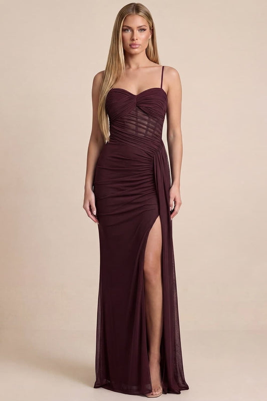 PRE-ORDER JULY: Margot Mesh Dress in Maroon