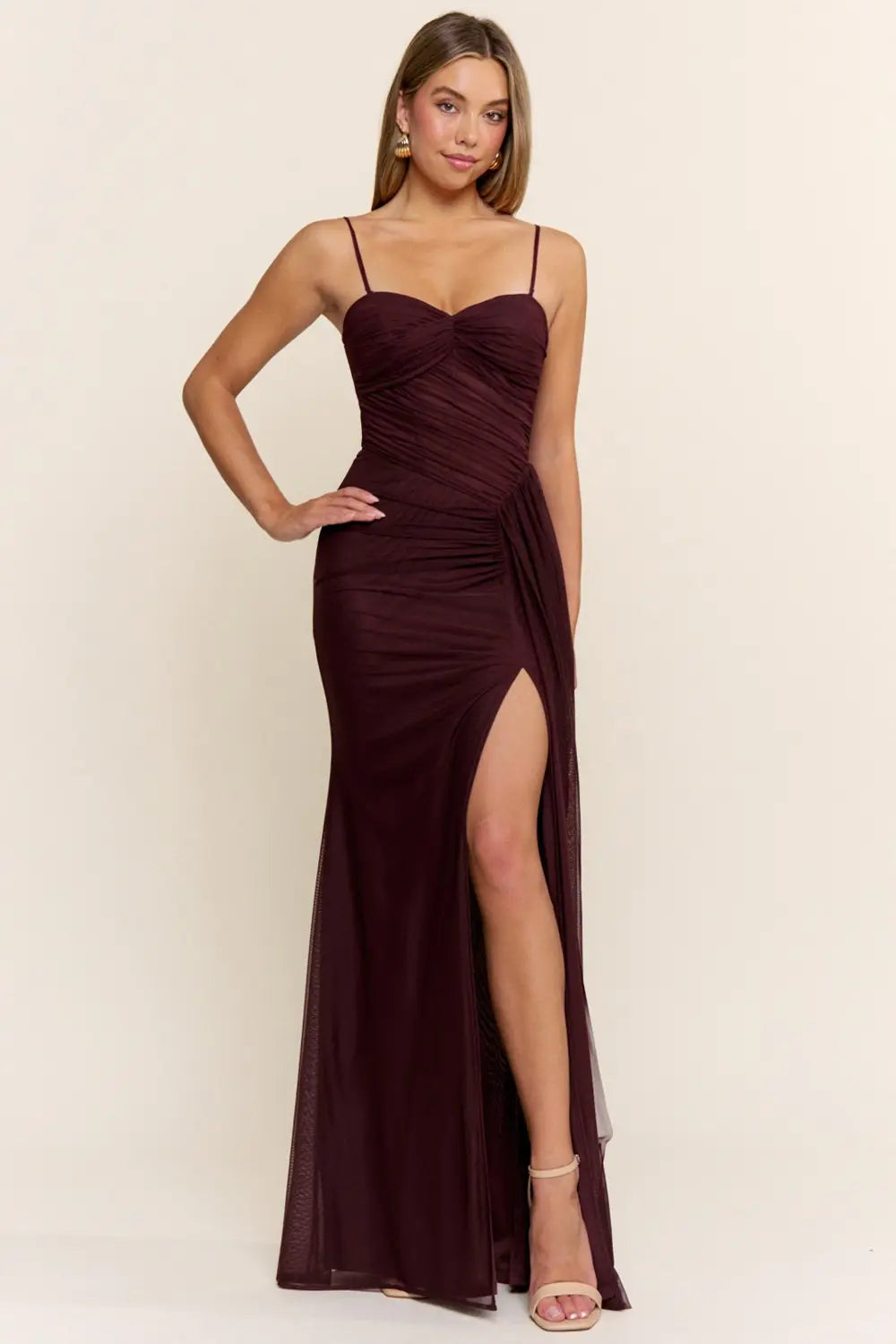 Margot Mesh Dress in Maroon