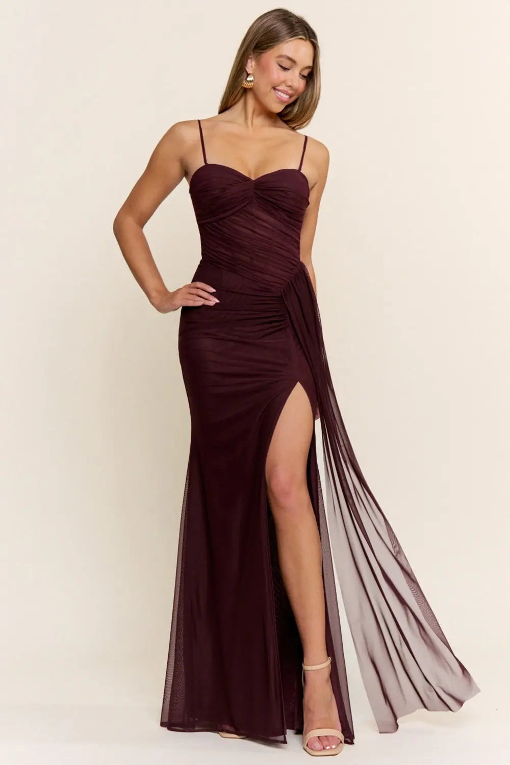 Margot Mesh Dress in Maroon