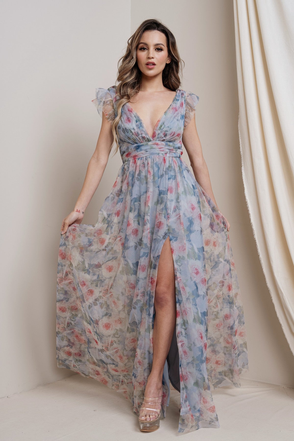 Flora Tulle Dress in Misty Blue