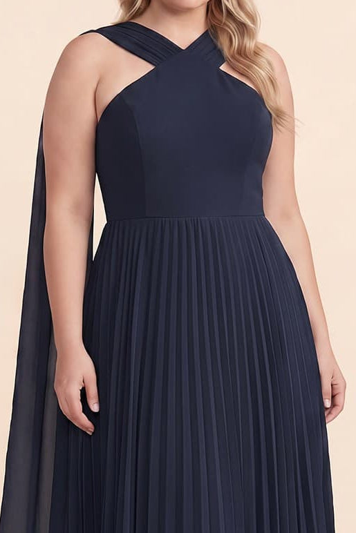 PRE-ORDER: Pleated Dress in Navy - PLUS