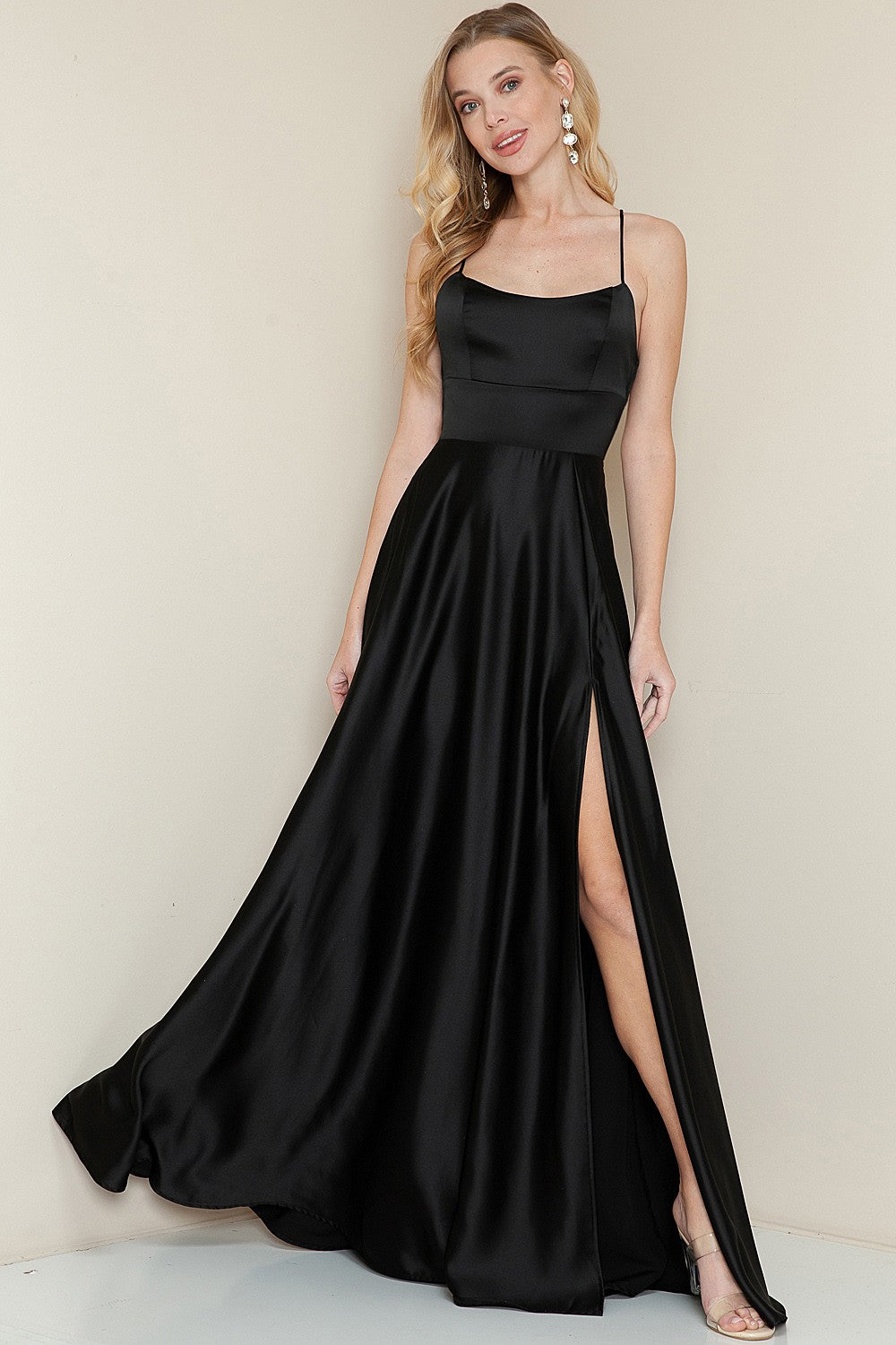 Catalina Satin Dress in Black