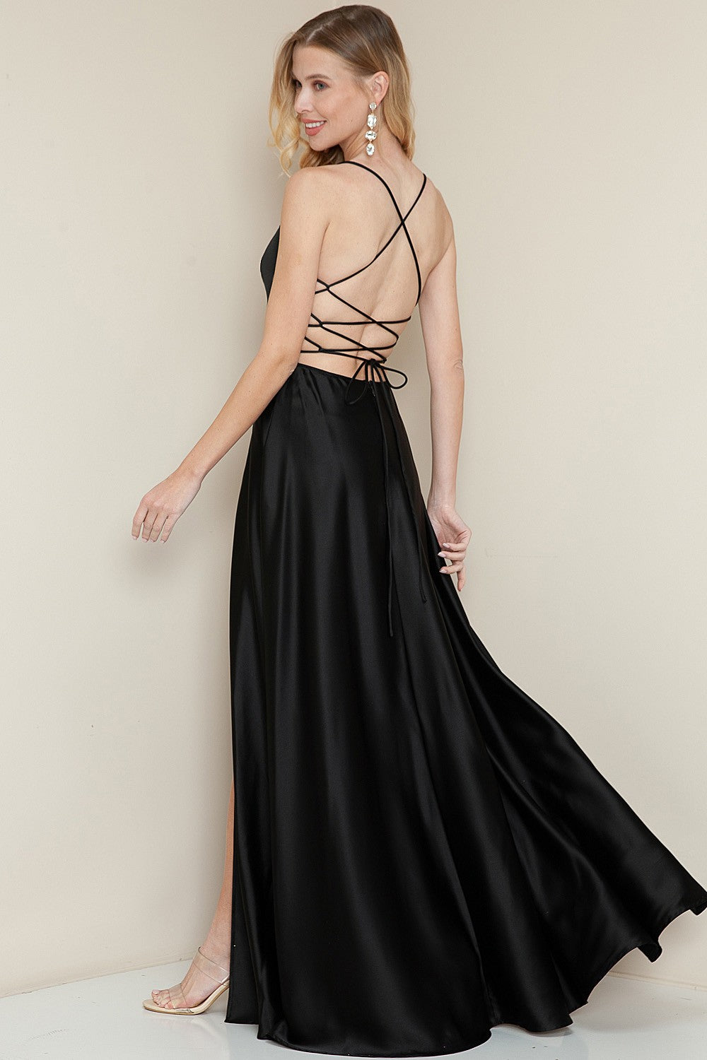 Catalina Satin Dress in Black