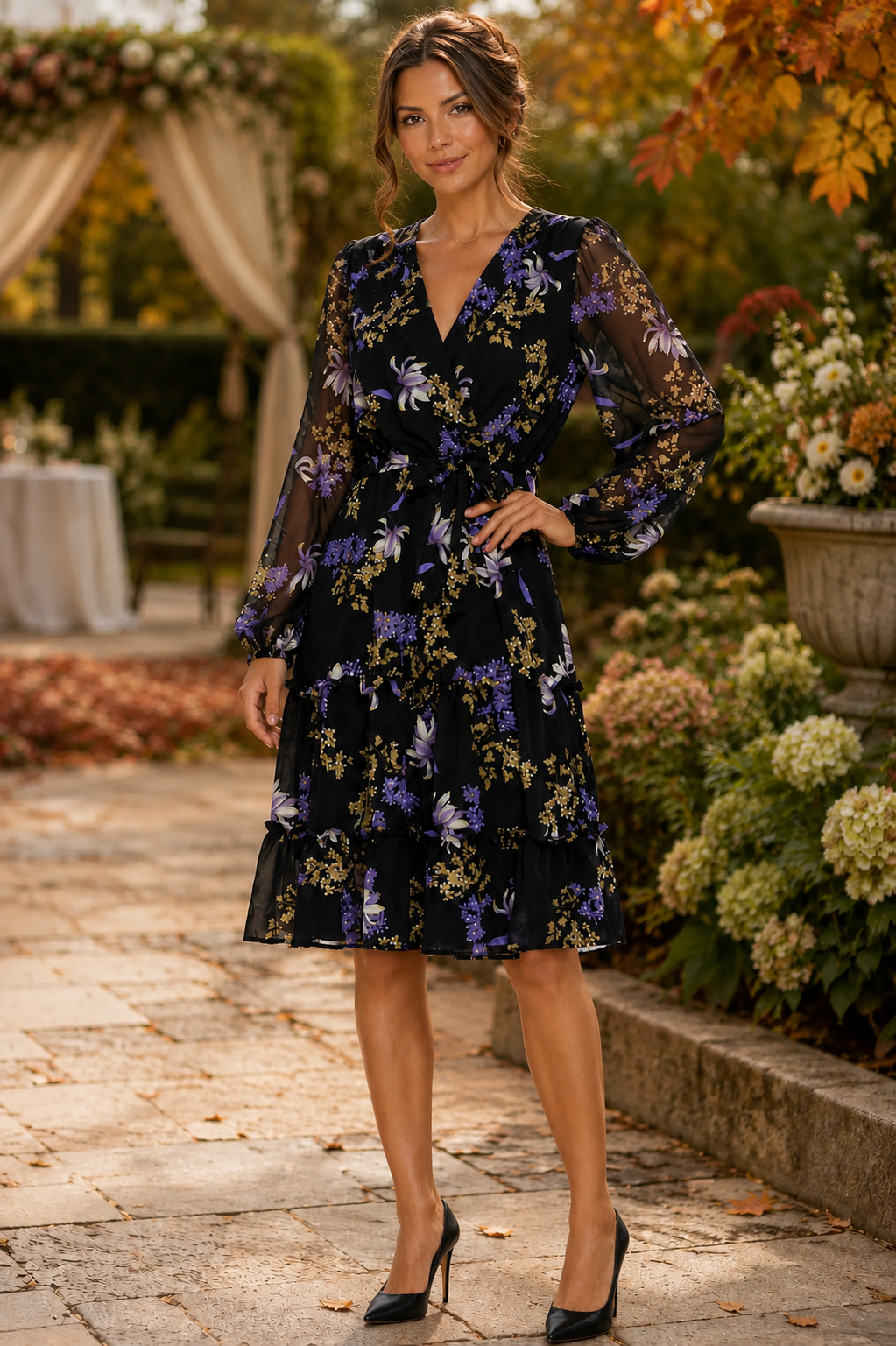 Tea Date Dress Black/Purple