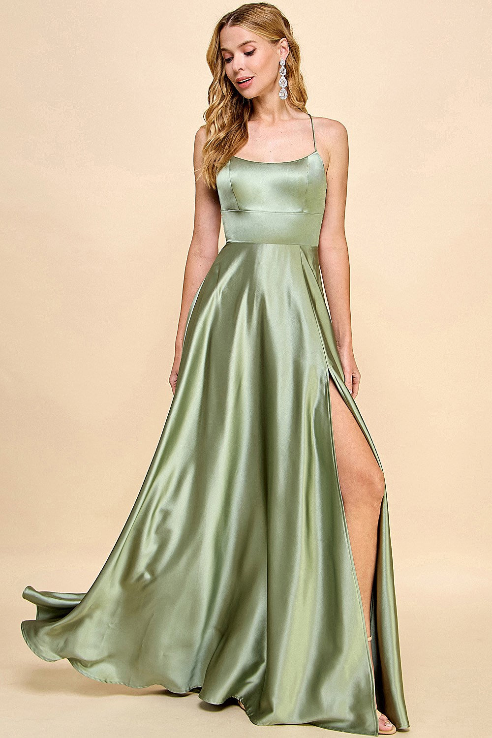 Catalina Satin Dress in Sage