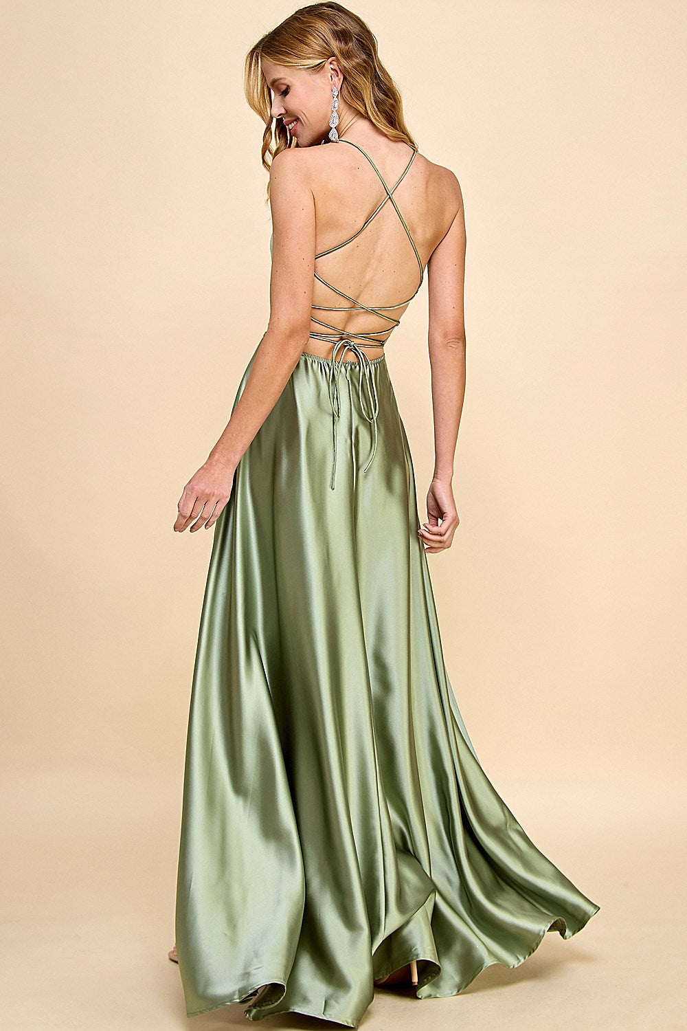 Catalina Satin Dress in Sage