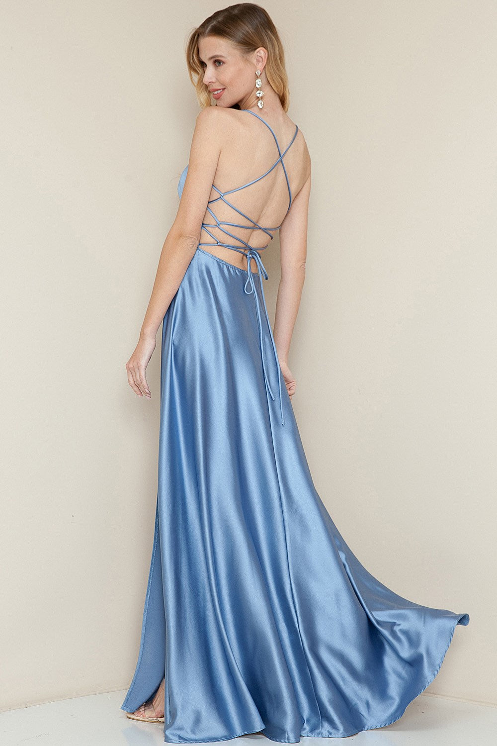 Catalina Satin Dress in Light Blue