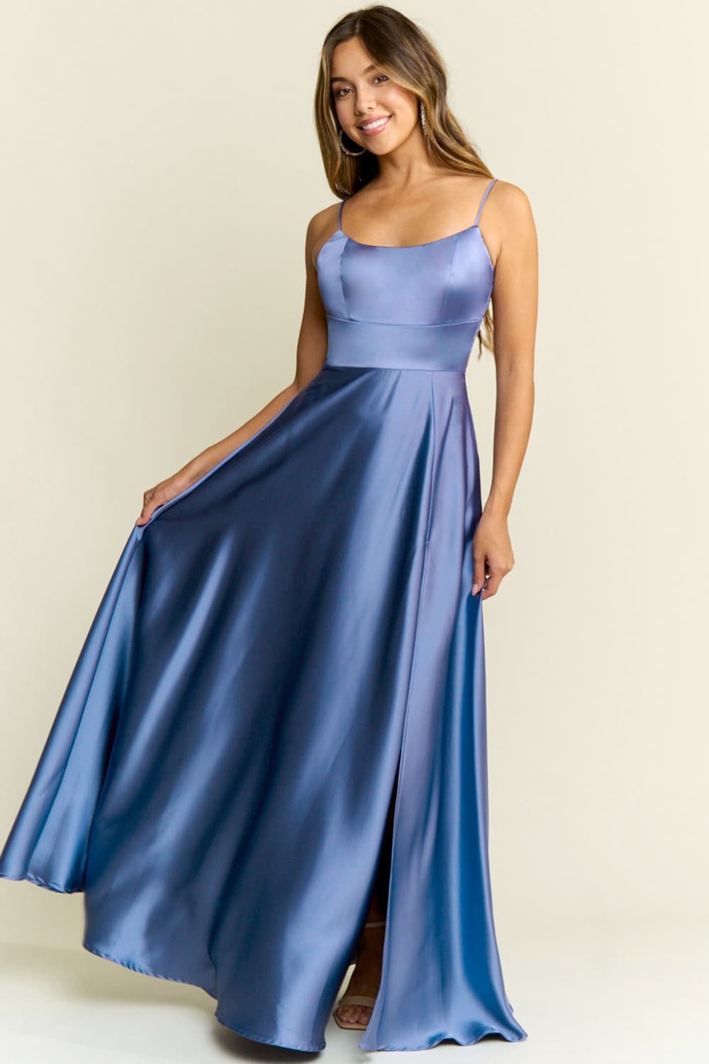 Catalina Satin Dress in Smokey Blue
