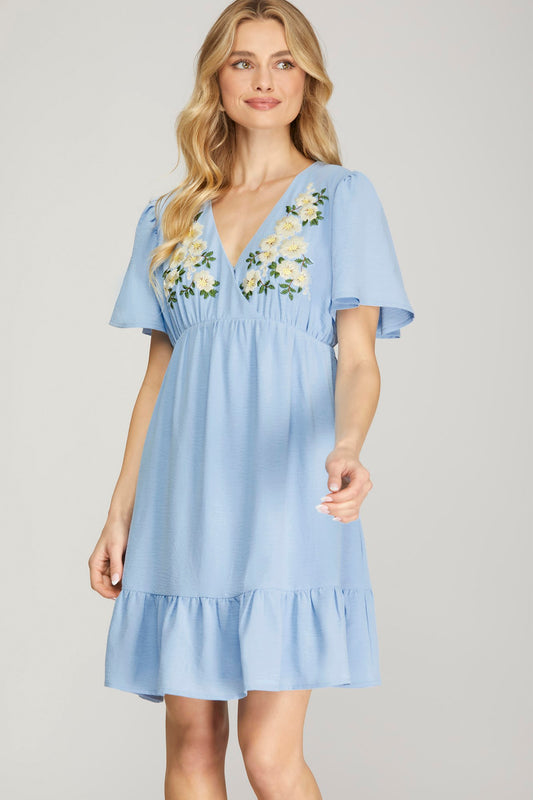 PRE-ORDER: Blue Dress with Embroidery