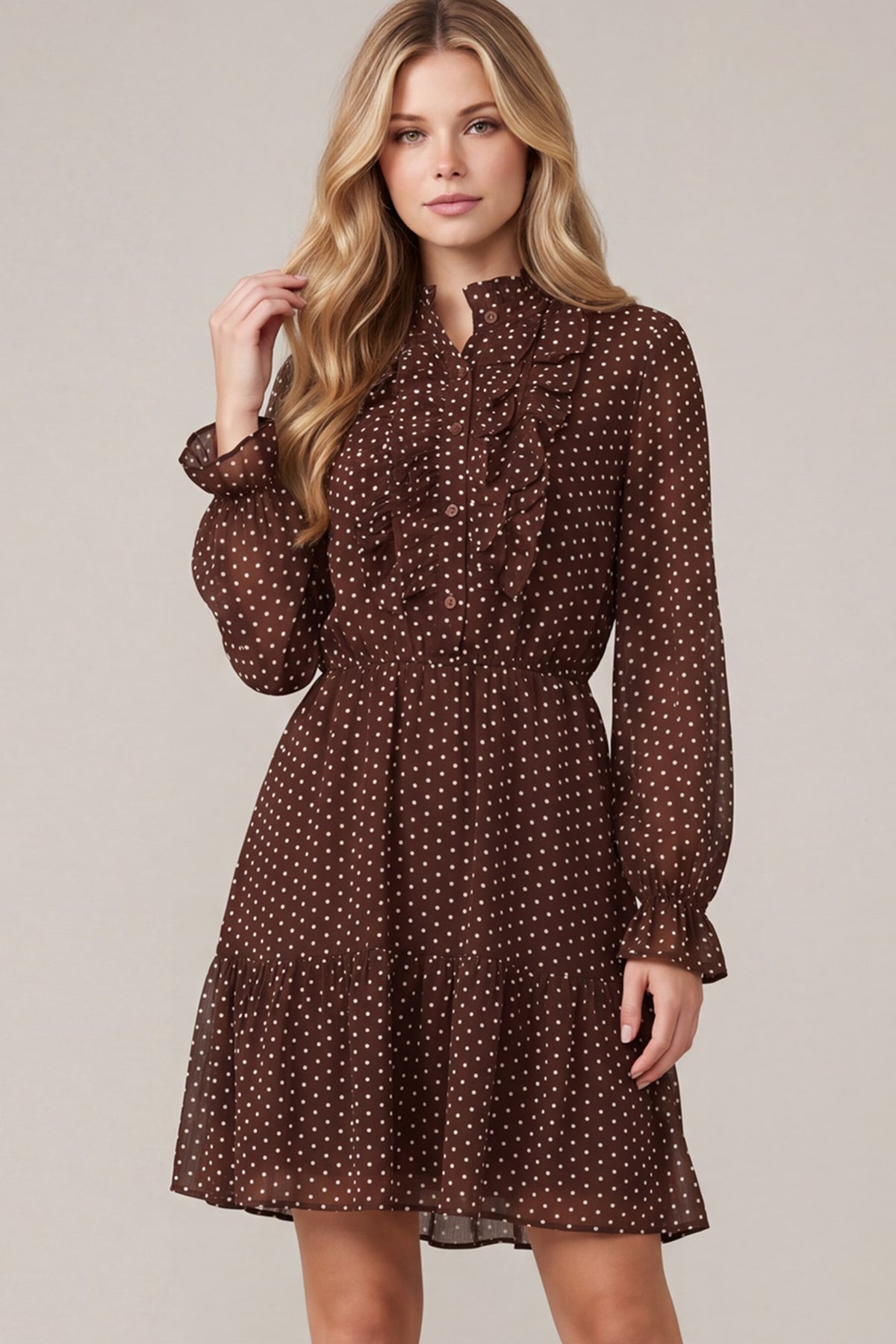 PRE-ORDER: On The Dot Dress Brown