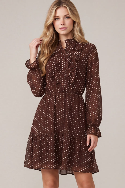 PRE-ORDER: On The Dot Dress Brown