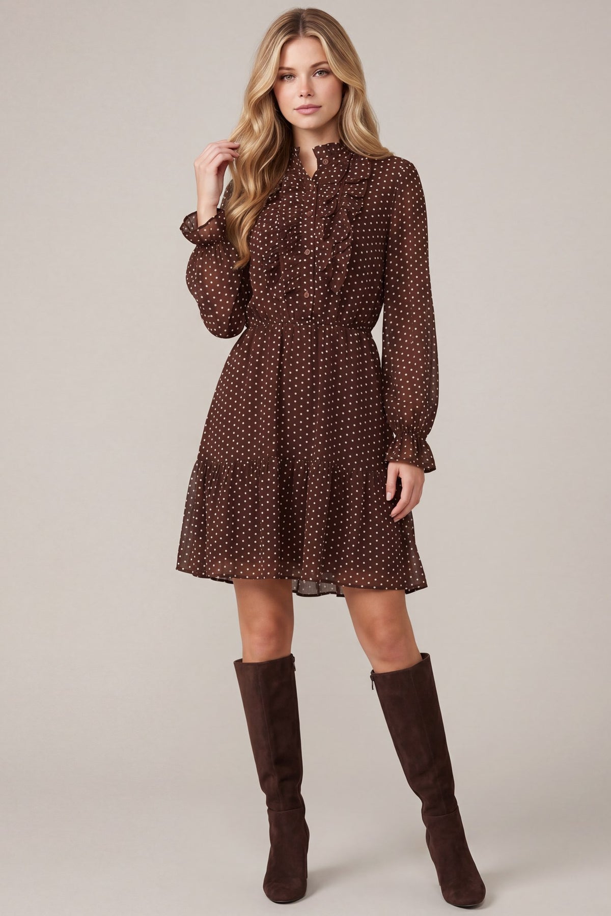 PRE-ORDER: On The Dot Dress Brown