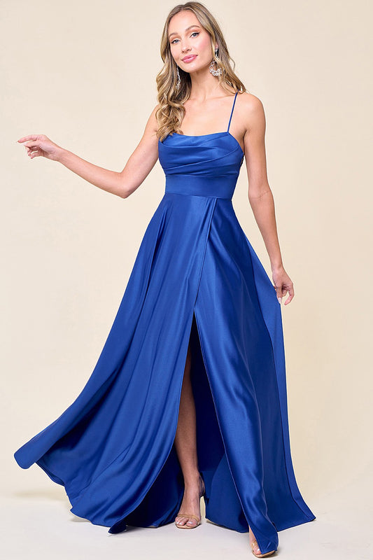 Camila Satin Dress in Cobalt Blue