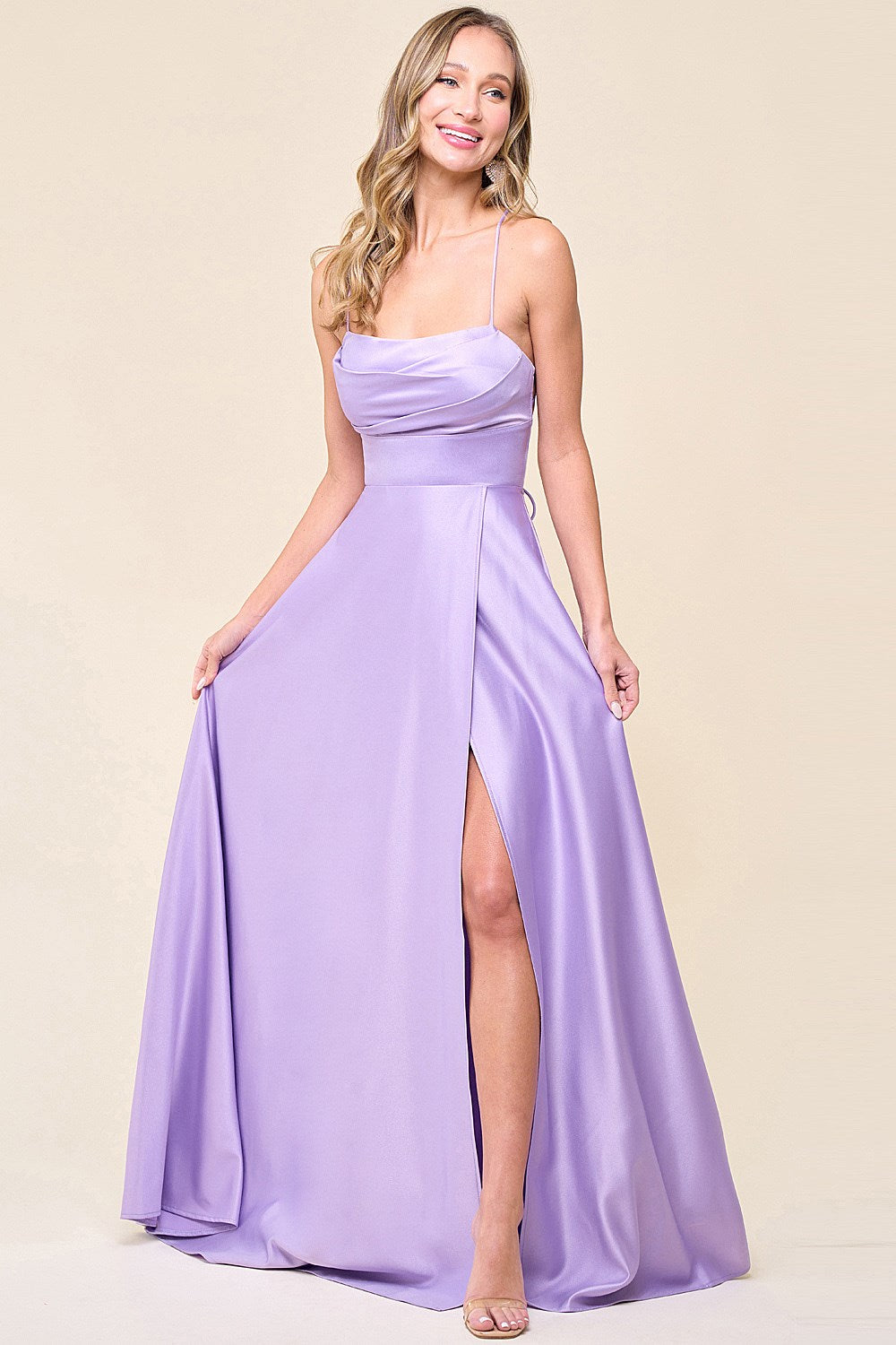 Camila Satin Dress in Lilac