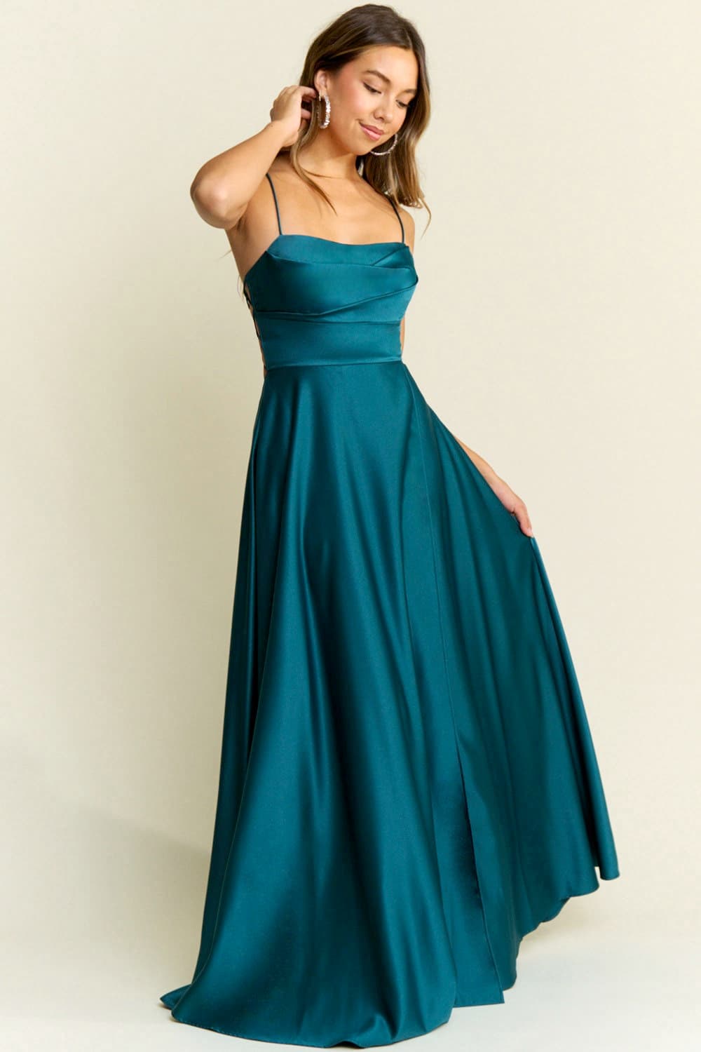 Camila Satin Dress in Teal Blue Dress911 Camila Satin Dress in Teal Blue Dress911