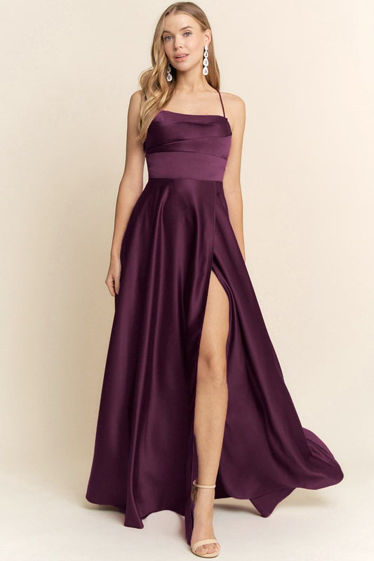 PRE-ORDER: Camila Satin Dress Plum