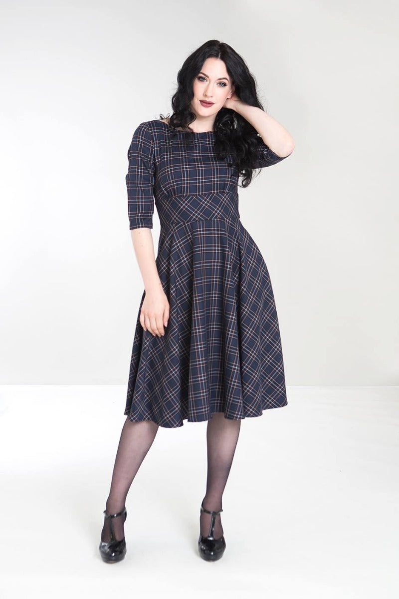 PRE-ORDER: British Accent Dress in Navy Tartan