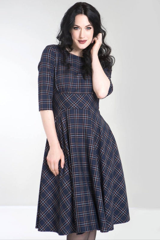 PRE-ORDER: British Accent Dress in Navy Tartan
