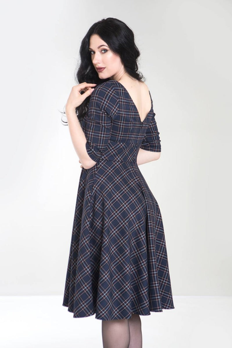 PRE-ORDER: British Accent Dress in Navy Tartan