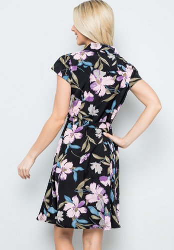 Cottage Fever Dress in Black Lilac Floral