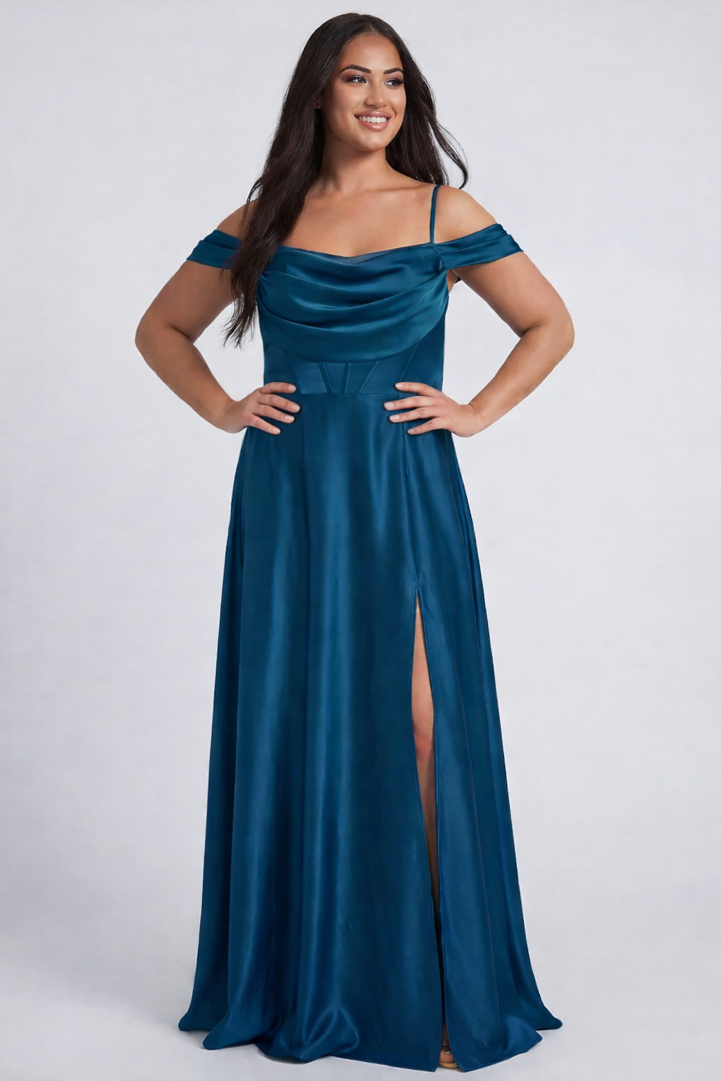 Victoria Satin Dress in Teal - PLUS