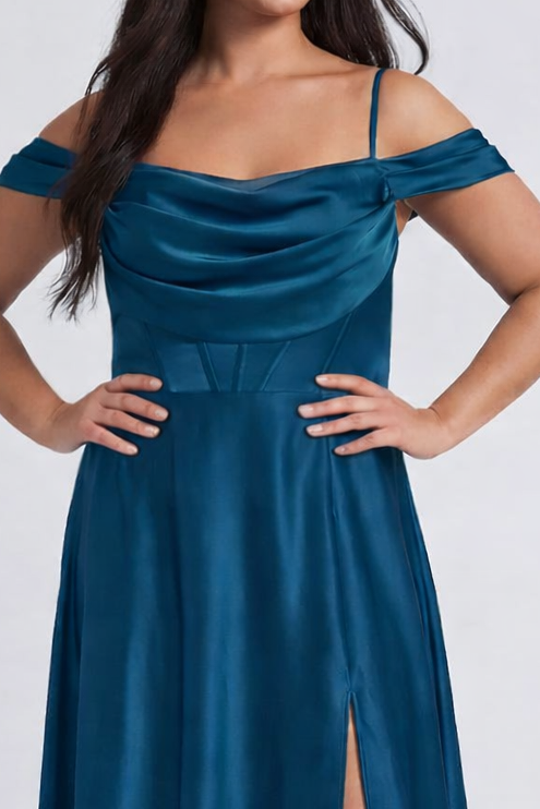 Victoria Satin Dress in Teal - PLUS