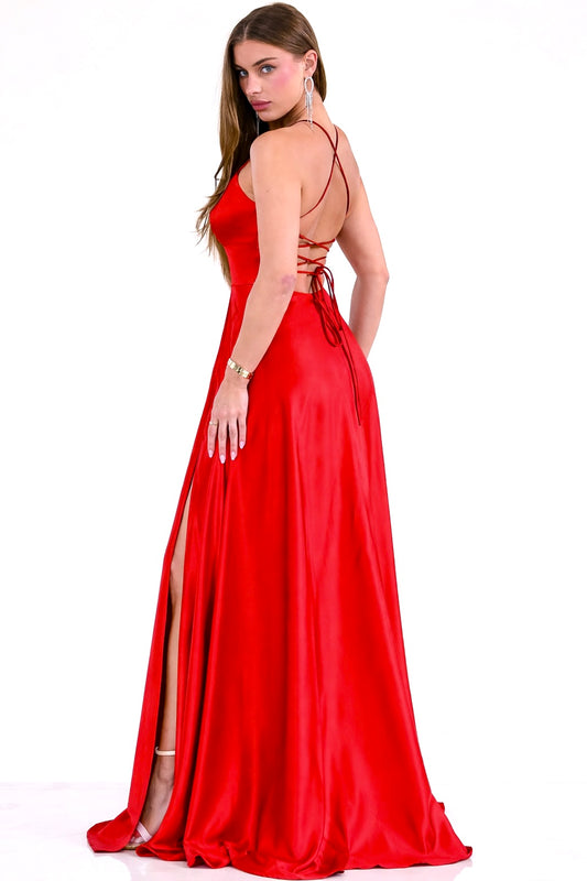 Catalina Satin Dress in Red