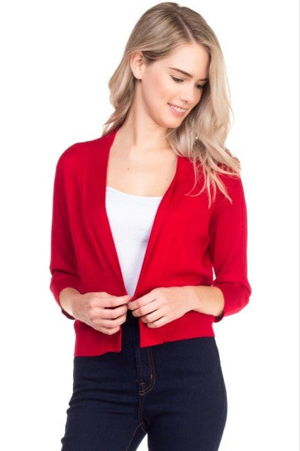 PRE-ORDER: Open Front Short Cardi in Red