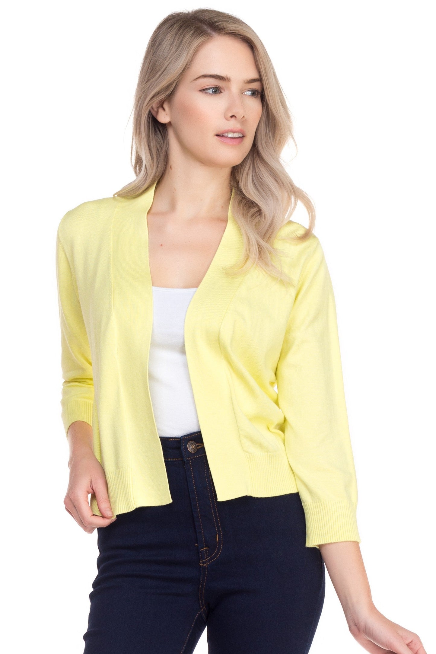 Open Short Cardi in Lemon Yellow