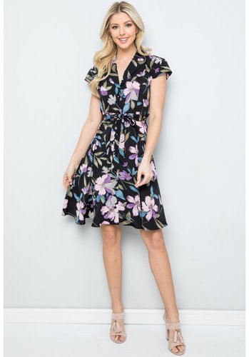 Cottage Fever Dress in Black Lilac Floral