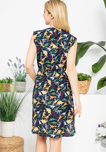 French Cafe Dress in Multi Dino