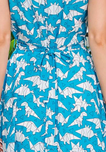 Paper Craft Dino Dress in Turquoise