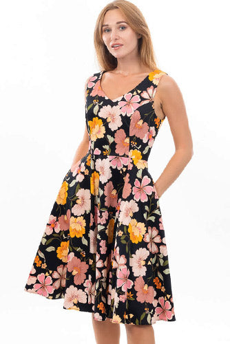 Walking on Sunshine Dress in Black Multi