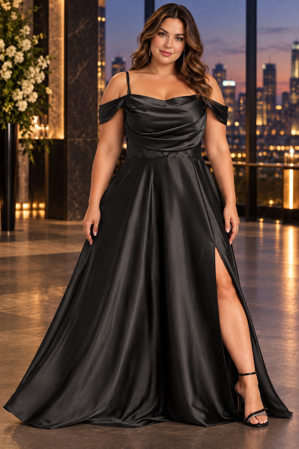 Victoria Satin Dress Black Plus